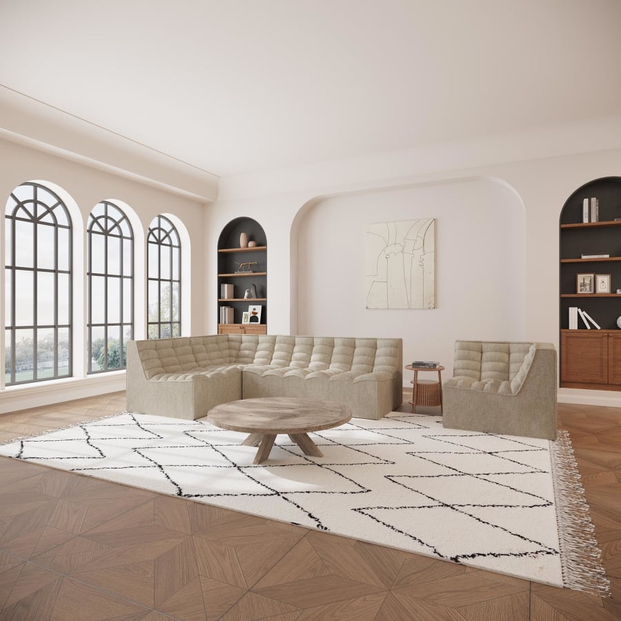 Canapé d'angle modulable en tissu taupe